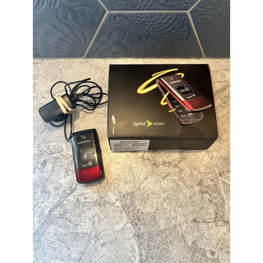 Samsung M320 Sprint Flip Phone Red w/ Box BAD BATTERY